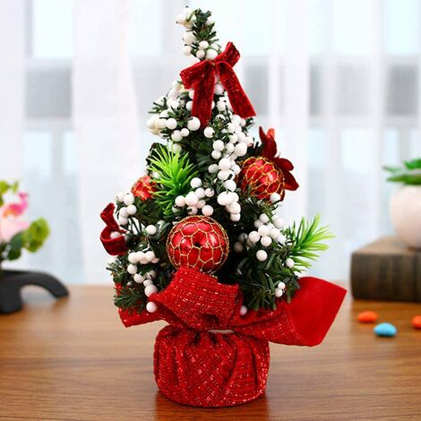 25 cm de Altura para decoración navideña pequeño Pino de Navidad de 10 Pulgadas mesas y escritorios AOFOX Mini árbol de Navidad Artificial de 3 Piezas con Adornos 
