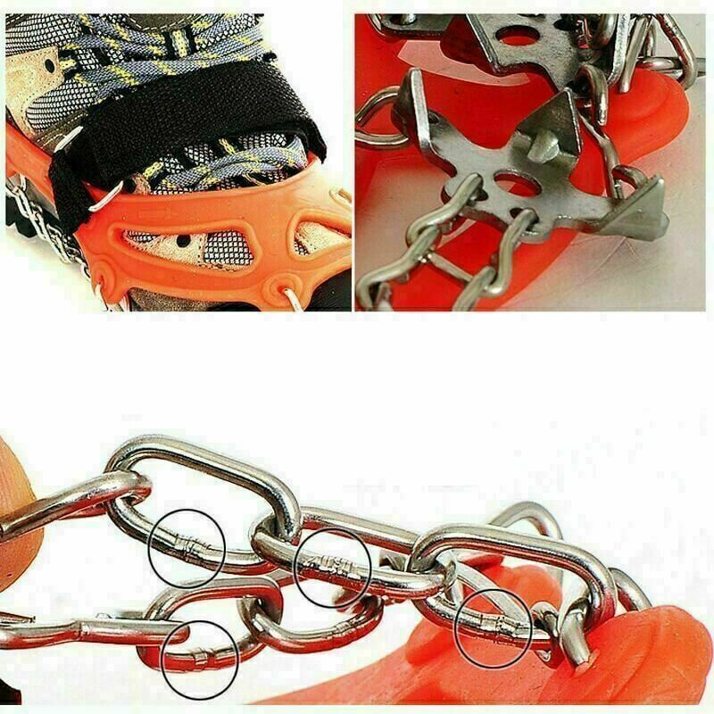 Amasawa Crampon Chaussure Neige(1 Paire),Crampon Antidérapent avec 8  Crochets pour Chaussures pour chaîne Acier au manganèse Neige Escalade de  randonnée ou Activités sur Terrain Neigeux (Orange) : : Sports  et Loisirs