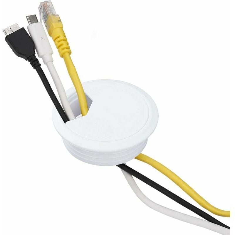 Passe Câble de Bureau et Plan de Travail Encastrable pour Connexion de  Câble USB, Alimentation, CPU & Moniteur Plastique PVC Diamètre Forage: 80mm  - Œillet: 94mm Blanc 2 Pièces