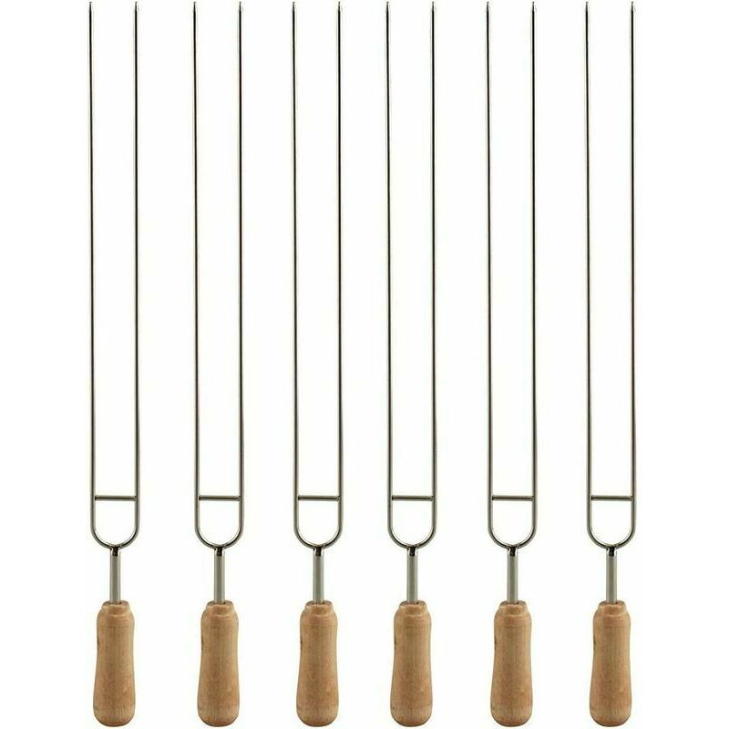 8 Brochettes de Barbecue Acier Inoxydable, 81.3cm Fourchette de Barbecue  Télescopique Manche Bois Extensible Bâtons