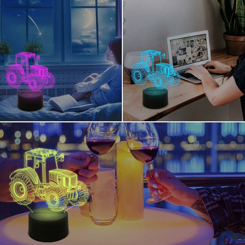 Veilleuse de voiture 3d pour enfants, cadeau de voiture, lampe d'illusion  3d avec 16 couleurs changeantes et télécommande, cadeau d'anniversaire,  décoration de chambre pour enfants adultes