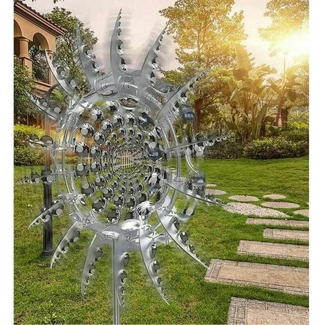Kinetic Sculpture Moulin à Vent en Métal Unique Moulin à Vent Magique avec  Jardin avec Acier