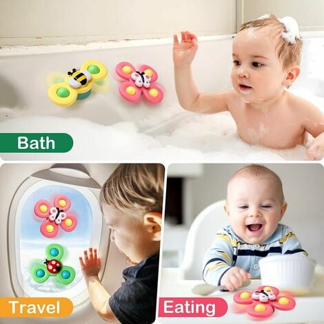 Lot de 3 bébé ventouse toupie jouet Fidget Spinner jouet de bain avec  ventouse rotative 