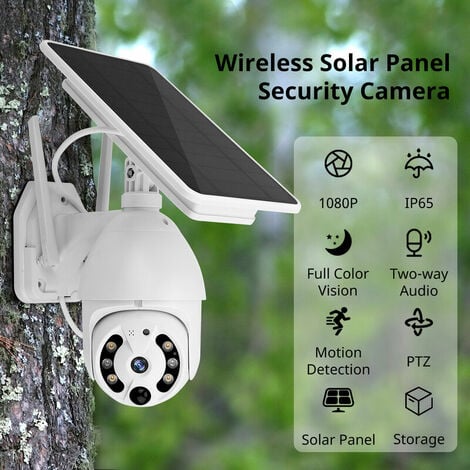 Caméra de sécurité sans fil solaire 1080p 2mp vision nocturne couleur  complète à faible consommation d'énergie pour la maison, la ferme,  l'extérieur