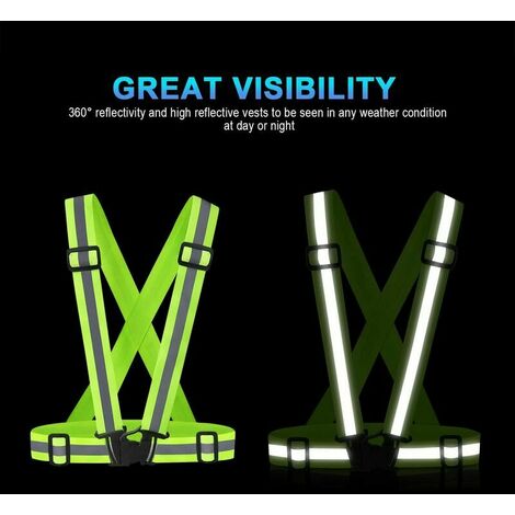Harnais de Sécurité Réfléchissant Haute Visibilité Réglable - Gilet Vert  Fluorescent Unisexe