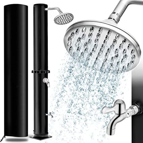 Douche de Jardin Chaude Max 60°C sans raccordement électrique Douche Solaire 35 litres Pieds et Pomme de Douche de Pluie réglable Douche Exterieure Jardin Solaire Raccord de Tuyau d'arrosage 
