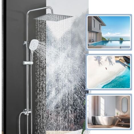 Robinet d'arrosage chromé ensemble d'arrosage système d'arrosage avec support de placement, cascade d'arrosage, arrosage manuel ABS 2 fonctions pour salle de bains