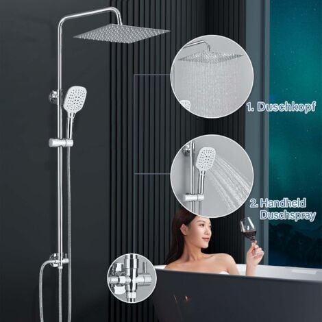Robinet d'arrosage chromé ensemble d'arrosage système d'arrosage avec support de placement, cascade d'arrosage, arrosage manuel ABS 2 fonctions pour salle de bains