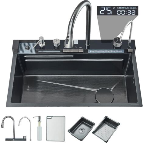 Suguword – Évier de cuisine à bac unique – Robinet numérique intelligent avec sortie télescopique – Lave-tasse pressurisé – Accessoires inclus (1/5)