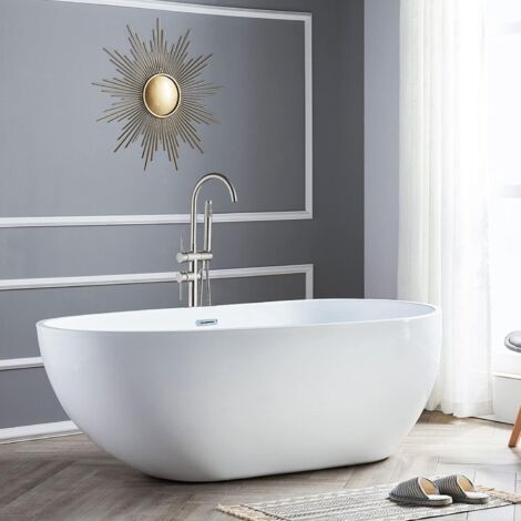 Robinet de Baignoire  2 Modes Mitigeur de Baignoire Ilot avec Douchette, Rotation à 360° Robinet de Baignoire sur Pied Laiton Robinet Mitigeur au Sol Moderne et Simple,Nickel brossé