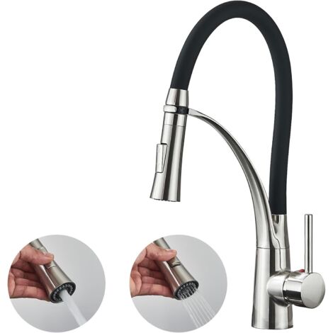 Suguword – Mitigeur de cuisine avec douchette extractible – 3 modes de jet – Bec rotatif à 360° – Acier inoxydable 304 – Économie d'eau 30%