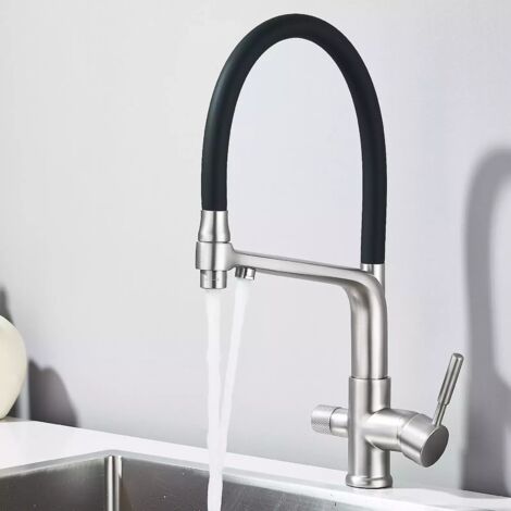 Robinet de cuisine noir 3 voies douchette extractible robinet d'eau potable cuisine (1/5)