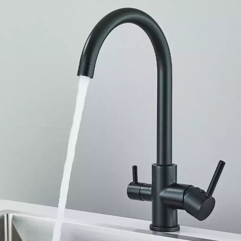 Robinet Cuisine 3 voies Chrom¨ Pivotant ¨¤ 360¡ã, Mitigeur d'Evier Filtre ¨¤ Eau en Laiton, Robinet de Cuisine avec Sortie Eau Filtr¨e pour Eau Potable,Noir (1/5)