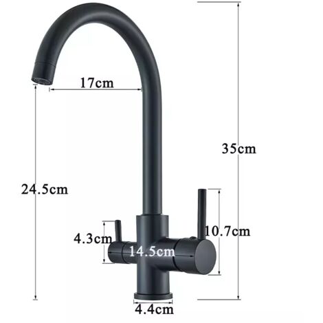 Robinet De Cuisine 3 Voies – Acier Inoxydable – Bec Rotatif 360°, Flexible 46 Cm – Avec Filtre Intégré – Noir