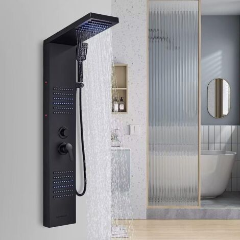 Suguword – Colonne de douche hydromassante en acier inoxydable 304 – Douche pluie, jets de massage, douchette à main 3 réglages – Montage mural