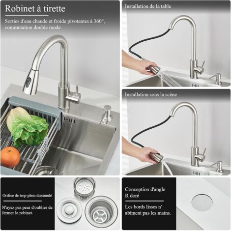 Robinet Cuisine Doré avec Douchette Amovible 360°, Mitigeur 3 Fonctions Robinet Cuisine Doré avec Douchette Amovible 360°, Mitigeur 3 Fonctions