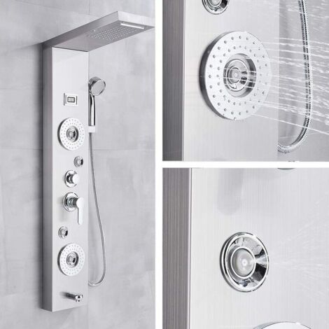 Panneau De Douche Numérique – Pluie, Cascade, Massage – Nickel Brossé – Neuf