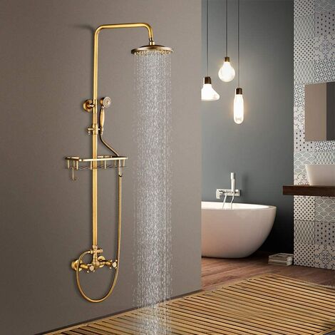 Kit Douche Colonne Pluie Or GATTOHOME - 8 Fonctions, Pommeau Main Et Plafonnier, Design Moderne