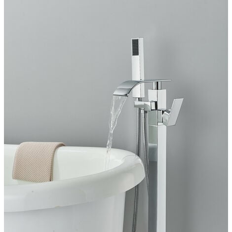 Robinet mitigeur de bain-douche noir chromé sur pied, salle de bains,  baignoire-douche, robinet pivotant bec cascade grue autoportante