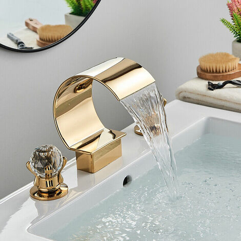 Robinet de lavabo doré monté sur le pont, largement utilisé dans la salle  de bains en laiton mitigeur de lavabo à double poignée eau froide et chaude  grue evier - AliExpress