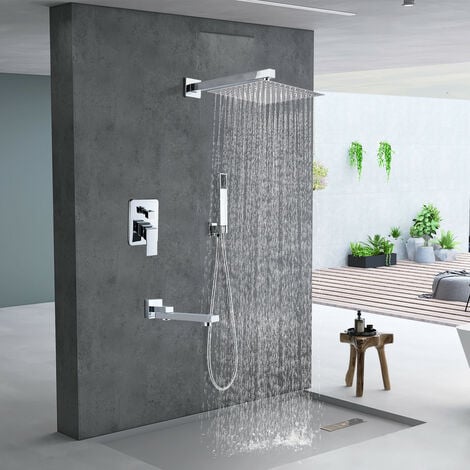 Système de douche noir encastré avec pommeau douchette robinetterie pour  salle de bains