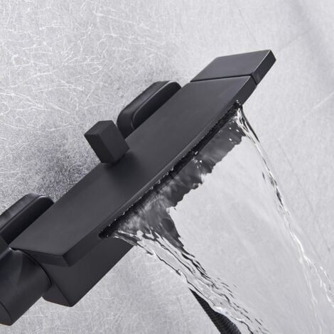 Robinets de baignoire de salle de bain Cascade buse murale baignoire remplissage en laiton solide pommeau de douche système de douche combo noir