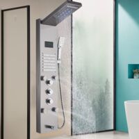 Colonne de Douche Panneau de Douche pour Salle de Bain Hydromassages 5 Jets Système de Douche panneau de douche multifonctionnel 4 Grandes Buses Massants Nickel brossé