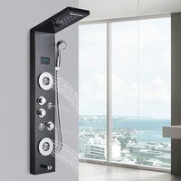 Suguword – Colonne de douche hydromassante 5 jets – Panneau en acier inoxydable 304 – Écran LED pour sécurité – Installation murale facile