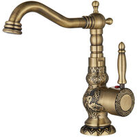 Suguword – Mitigeur de lavabo monocommande en laiton – Finition antique gravée – Valve céramique pour étanchéité – Chaud et froid
