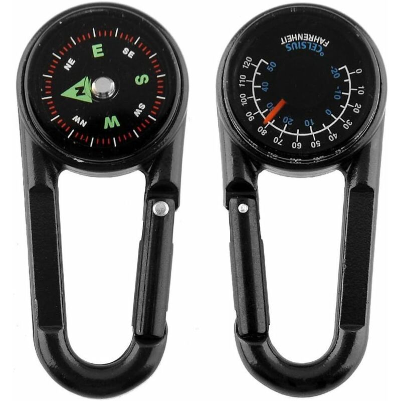 Multifunctional Hiking Metal Carabiner with Mini Compass and Thermometer