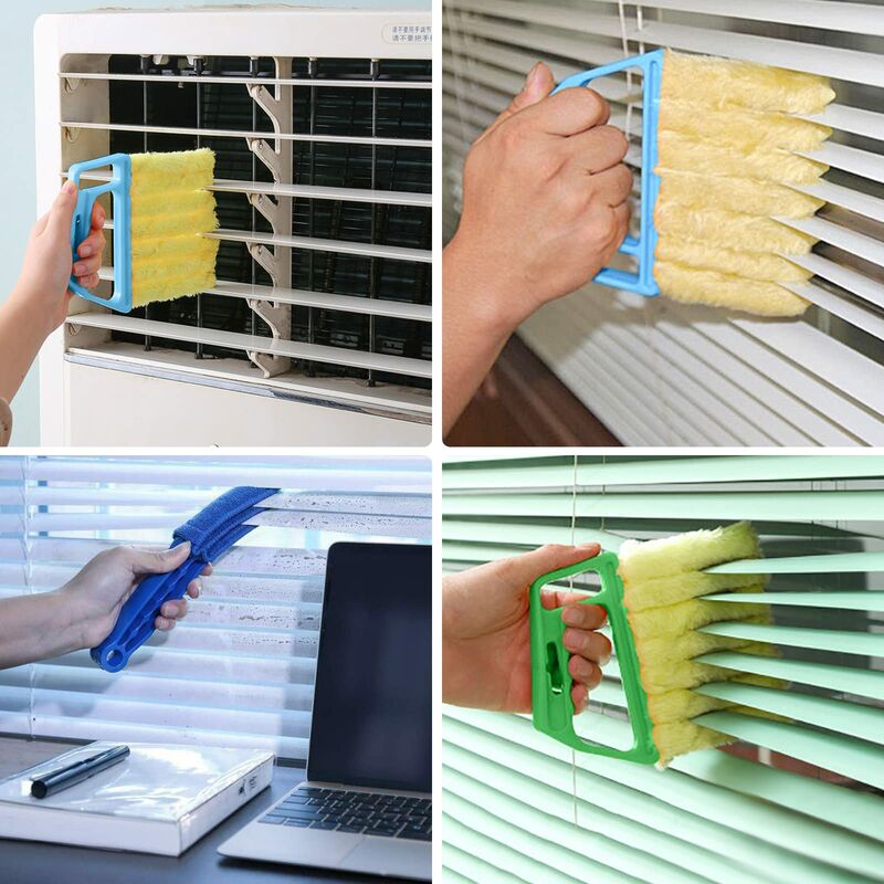 2 Pcs Window Venetian Blind Cleaner Duster Tools + 2 Pcs 7 Finger Duster Brush  Cleaner, Microfiber Groove Gap Brush Duster for Wooden Window Blinds  Shutters Air Conditioner Duster