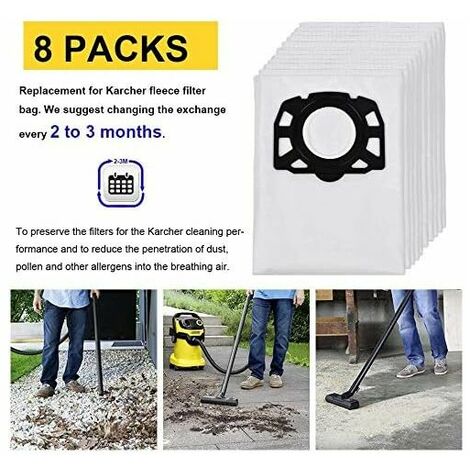 KEEPOW KFI 487 Fleece Filter Bags for Karcher WD4 WD5 WD6 WD5P WD6P Premium  MV4 MV5 MV6 Fleece Filter Bags 2.863-006.0 Perfect Fit for Kärcher Wet/Dry  Vacuum Cleaners Pack of 8 