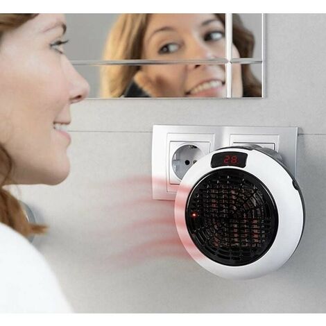 Electric Wall-Mounted Fan Heater - Wall Socket Heating with Thermostat and  Timer - Socket Heating with Remote Control, Living Room, Bedroom, Office -  Ceramic - 600W - White