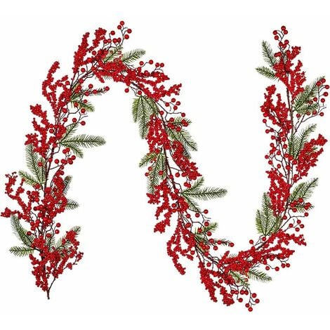 6Ft Red Berry Christmas Garland, Artificial Greenery Garland With Red ...