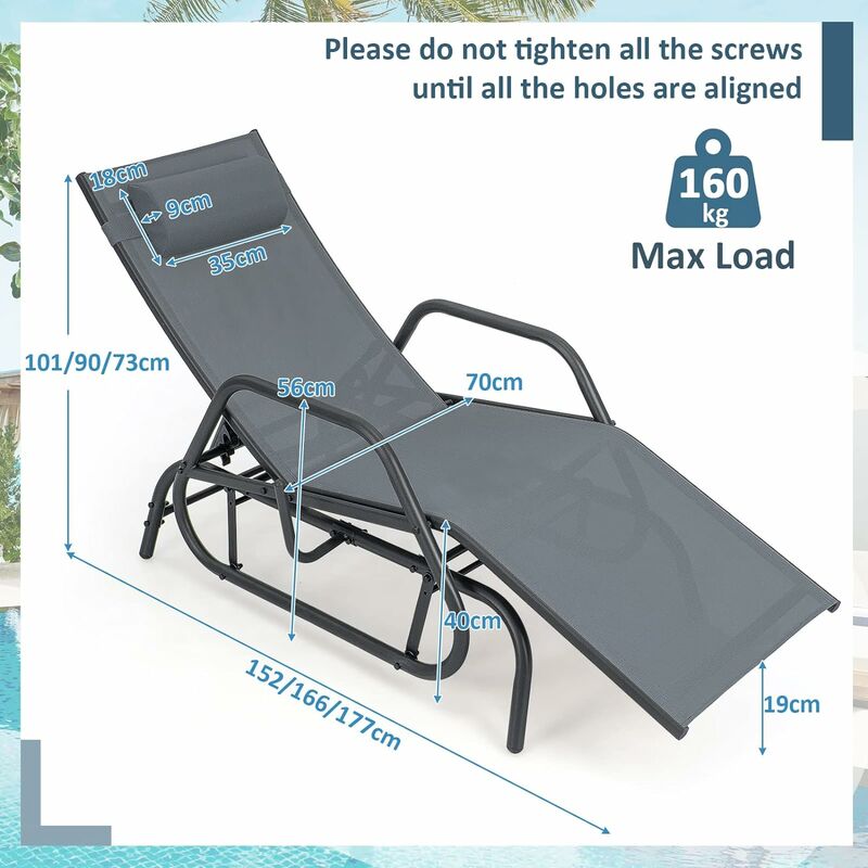 GIANTEX Liegestuhl für den Außenbereich, Sonnenliege mit Verstellbarer  Rückenlehne und abnehmbarem Kopfkissen, Verstellbarer Relaxsessel,  Liegestuhl, Terrassenliege für Terrasse, Garten, Pool (grau)