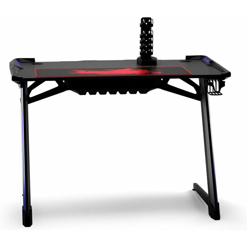 GIANTEX Gaming Tisch 120x64 cm, Z-förmiger Tisch mit 6 RGB-Beleuchtung & 3  Blitzmodi, Computertisch PC Schreibtisch mit Controller-Ständer, Becher-  und Kopfhörerhalterung, Schwarz
