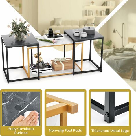 Giantex 3-teilig Beistelltisch, rechteckiges Tischset, Nachttisch mit Metallrahmen, moderner Couchtisch für kleine Räume