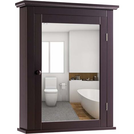 GIANTEX Spiegelschrank Badezimmer, Haengeschrank mit Spiegel,  Badezimmerspiegel 10 Ablagen, Wandschrank mit Tür, Schminkschrank Holz,  Badschrank Badezimmerschrank