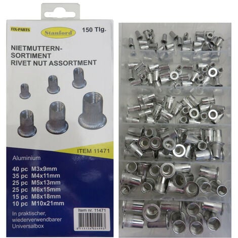 Boîte De 150 écrous à Rivets (rivnuts) - Acier, Tailles M3 à M10, Pour Fixations Solides Sur Tôle Mince