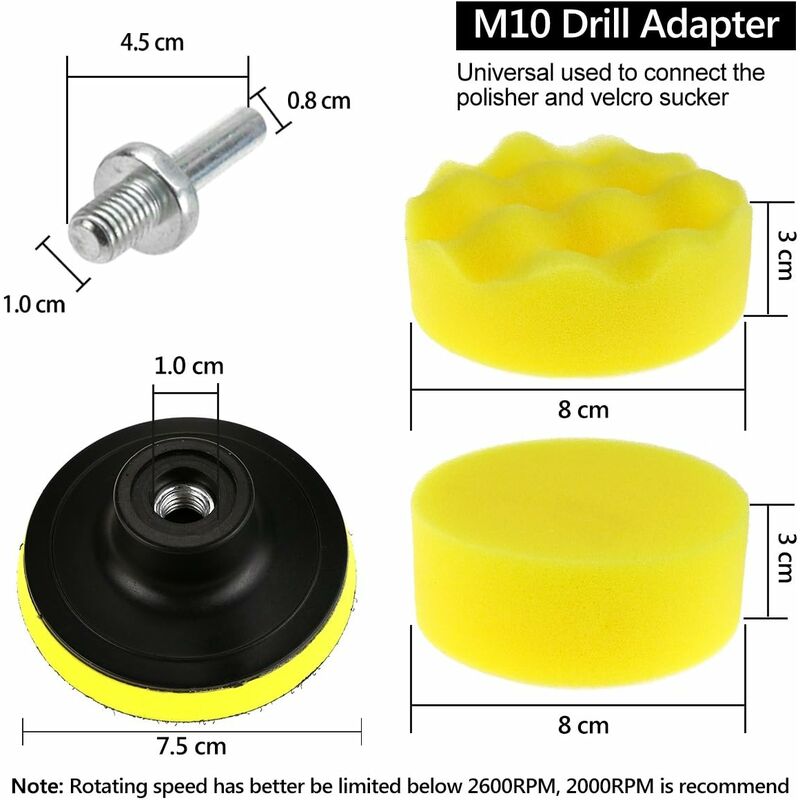  7 Pièces Tampons de polissage en laine de 3 Inch Kit de  polissage de tampon de voiture avec adaptateur de perceuse M14 Disques  tampons de fartage Bonnets pour Auto Beauté