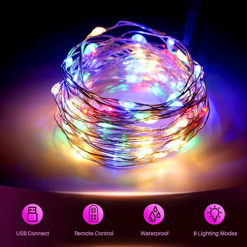 Guirlande lumineuse à piles dimmable télécommande 12m 300 LED multicolore 8  modes lumière IP44