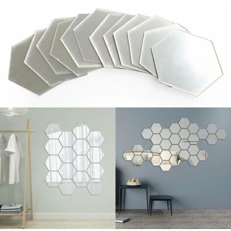 Sticker muraL de miroirs hexagonaux 3D, décoration, autocollant mural de  miroir de salon