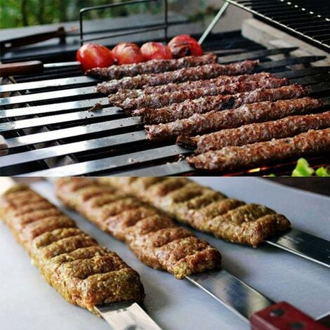 Brochettes de viande de Barbecue réutilisables en acier inoxydable, 50  pièces et 1 Tube de rangement pour Barbecue de Camping en plein air