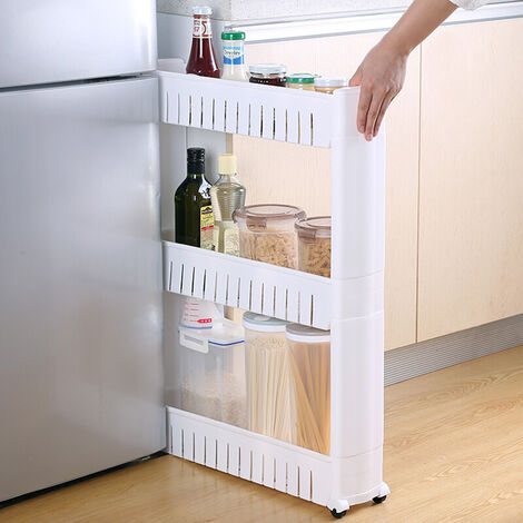 Étagère rangement 3 niveaux à roulettes ultra slim mobile pour cuisine,  coin réfrigérateur, salle de bains