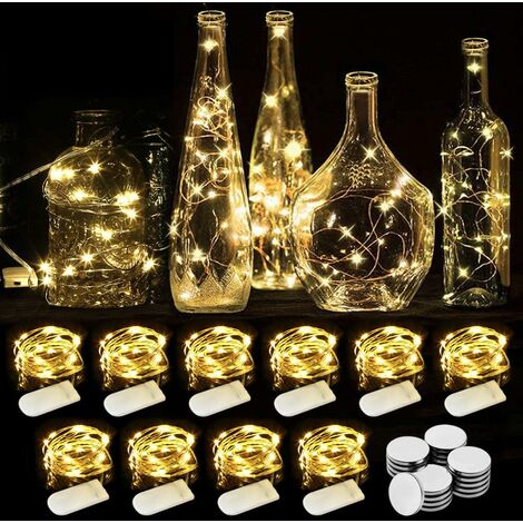 Guirlande lumineuse bouteille de vin, lot de 18 mini guirlandes lumineuses  en fil de cuivre argenté à 20 LED pour décoration intérieure, blanc chaud
