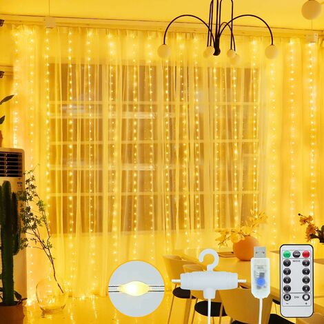 Rideau lumineux 3 x 3 m, guirlande lumineuse LED, rideau avec 8 modes,  étanche IP65