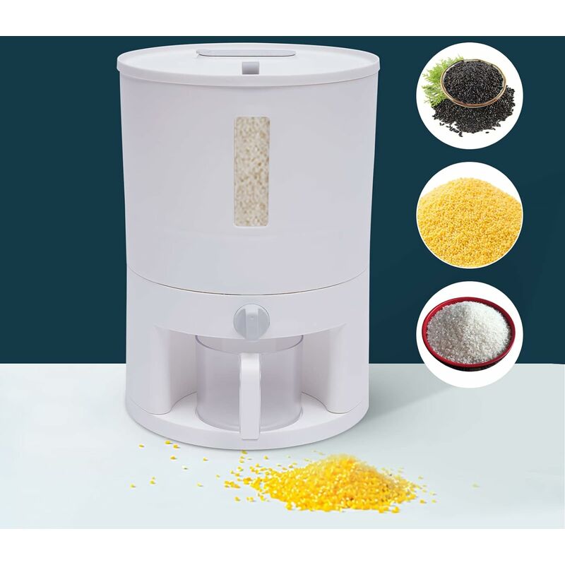 Dispensador de arroz grande, contenedor de grano grande con tapa, cilindro  de medición a prueba de humedad, dispensador de cereales domésticos, cubo