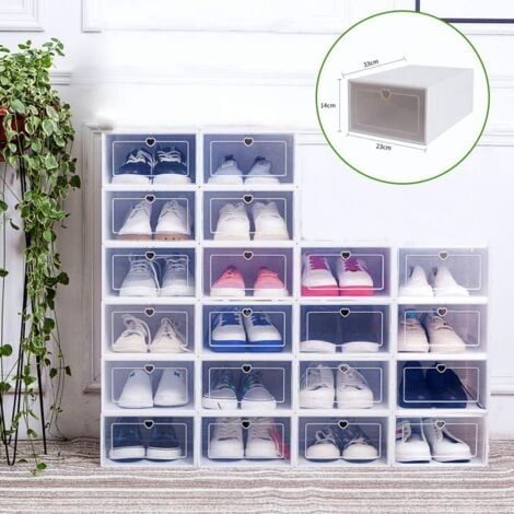 Cajas de zapatos, cajas de almacenamiento de zapatos, cajas de zapatos  transparentes, apilables, de plástico sólido, no flexible, fácil  instalación