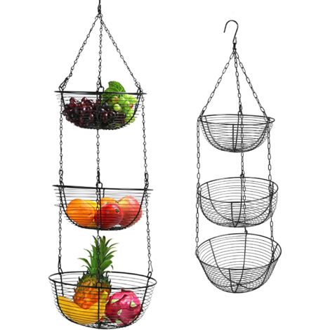 Cesta de frutas de 3 pisos, cesta de verduras de cocina, cesta de hierro colgante, cesta de verduras de pisos colgante, estante colgante (1/5)