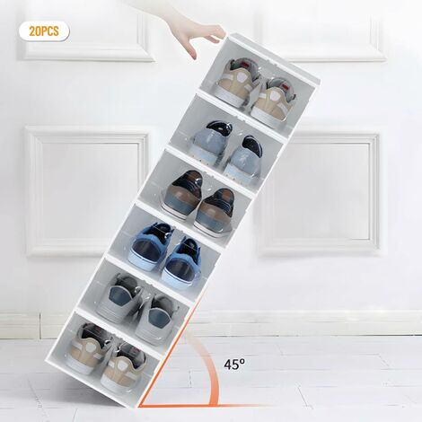 20 cajas para zapatos apilables y plegables, transparentes, de